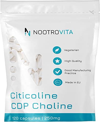 Citicolin CDP Cholin 120 Kapseln - Für Gedächtnis, Konzentration und Kognitive Funktion | Gluten, Allergen Frei | Hergestellt in ISO-Zertifizierten Betrieben | Nootrovita