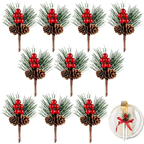 SZWH künstliche tannenzapfen beeren Set, Weihnachtsbaumdekoration, annenzapfen deko künstliche kiefernzapfen， Party, Geschenkkranz