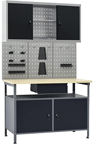 Hardware, Hardware-Zubehör, Werkzeugaufbewahrung und Organisation, Werkbank, Werkbank mit drei Wandpaneelen und einem Schrank