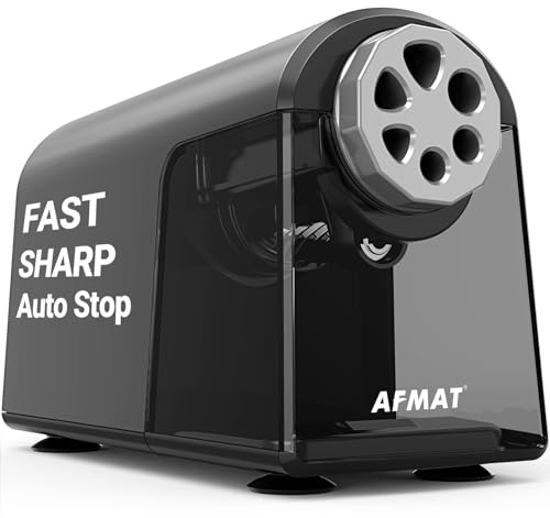 AFMAT PSX2 Electric Pencil Sharpener for Classroom, 6 Holes, Heavy Duty Pencil Sharpener for 6-11mm Pencils, Auto Stop, Save Pencils, School Teacher Must Have Pencil Sharpeners Plug in, Gray
