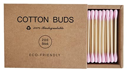 tinysiry Hisopo de algodón de doble cabeza de 200 unidades, hisopos de algodón para maquillaje, caja de papel Kraft, hisopos de algodón de papel de plástico de madera para limpieza de oídos Rosa