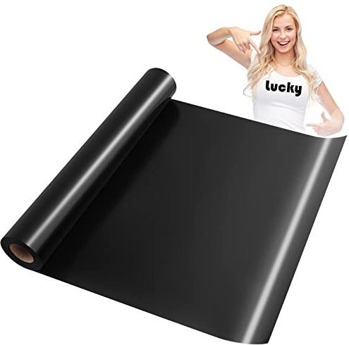 KEWUZY Lámina para plóter textil negro, 30,5 cm × 5 m, vinilo de transferencia térmica, lámina de transferencia, lámina flexible para plancha, prensa caliente, camisetas y más telas, patrón DIY