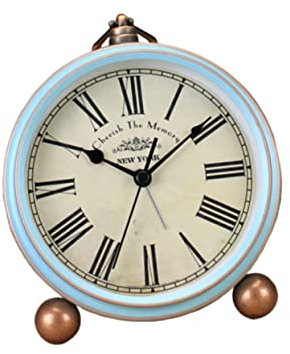 Homoyoyo Reloj Creativo De Mesa Despertador Vintage Azul Romano De Metal, Diseño Retro, Sin Batería, Adecuado para Escritorio y Decoración del Hogar