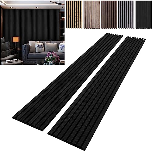 Wood Wall Panels Acoustic Wall Panels for Interior Wall Decoration Two 94.68 x 12.79 Wood Slat Sall Paneling 3D soundproof Wall Panels Wood Ceiling Black Oak