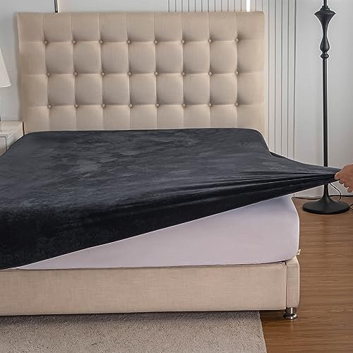 Soifox Jersey Warm Spannbettlaken 90x200cm bis 100x200cm Plüsch Fleece Samtweich Kuschelig Flauschig Cashmere Touch Bettlaken für Boxspringbett Topper Matratze Anthrazit mit Gummizug