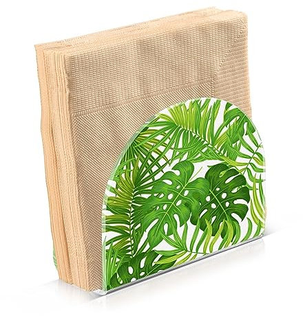 Quteprint Porte-serviettes, feuilles de palmier tropicales en acrylique vert pour table, organisateur de serviettes de ferme, cuisine, extérieur, distributeur de serviettes en papier pour fête et