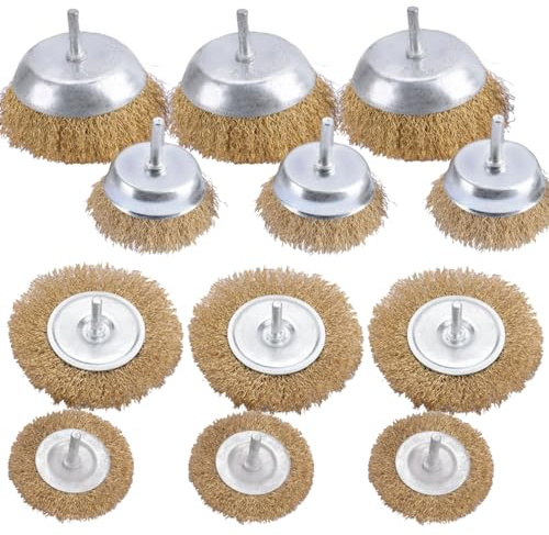 Drahtbürste Bohrmaschine Set, 12 Stück Messing Drahtbürste Metallbürste Stahlbürsten für Bohrer, Elektrische Schleifaufsatz, 6mm Rundschaft