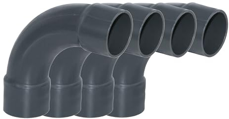 HAF 4X PVC Fittings Bogen 90° mit 50mm x 50mm | Klebemuffe x Klebemuffe | Winkelverbinder aus grauem PVC-U | PN16 für PVC Rohr, Poolfitting, Schwimmbad, Poolverrohrung, Druckleitung, Rohrleitung