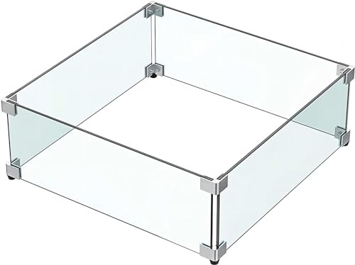 MESIDA 38,1 x 38,1 x 15,2 cm eldstad, glasvindskydd, härdat glas, eldstad, bordsskylt, tjock och stabil, med hård aluminiumhörnhållare och gummifötter
