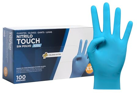 COM-FORT HOUSE Gants jetables en nitrile - Couleur bleue - Collection Touch - Gants en latex sans poudre - Disponible en XS, S, M, L, XL