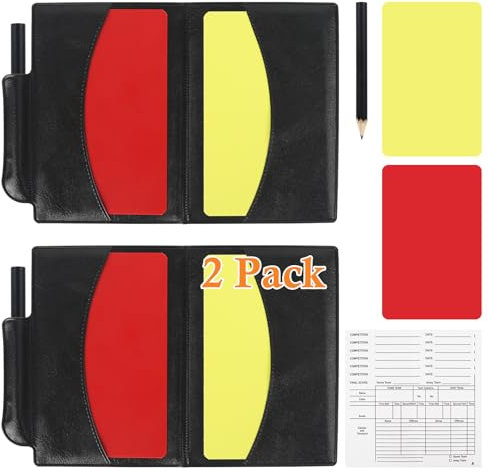 AzReference Soccer Referee Card Set, Red and Yellow Warning Cards with Record Paper, Pencil, Card Storage Wallet, Soccer Referee Kit for Football Matches, Training, Sports Games (2 Pack Cards)
