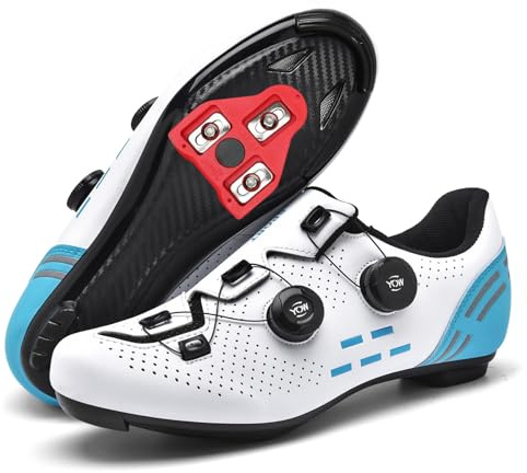 JiuQing Scarpe da Ciclismo da Uomo Compatibili con Le Tacchette Peloton SPD Delta per Bici da Strada per Interni Ed Esterni,Blu,43 EU