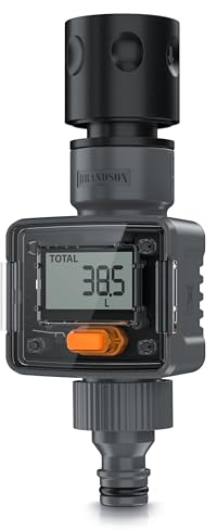 Brandson - Digitaler Wasserzähler – Wasseruhr für den Gartenschlauch – 3/4 Zoll - 4 Modi zur Kontrolle des Wasserverbrauchs - Wassermengenzähler - Durchflussmesser - Innen- und Außeneinsatz – IPX6