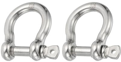 PATIKIL Manille à Vis 7,6mm 5/16 400Kg, 2 Pièces en Acier Inoxydable 316 Forgé pour Usage Marin Avec Chaînes, Cordes Métalliques en Extérieur, Couleur Argent