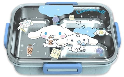 Roffatide Cartoon Cute gedruckt All-in-One Bento Boxen Kawaii 4-Punkt-Schloss Typ Lunch Box Behälter für Lebensmittel Obst Snack
