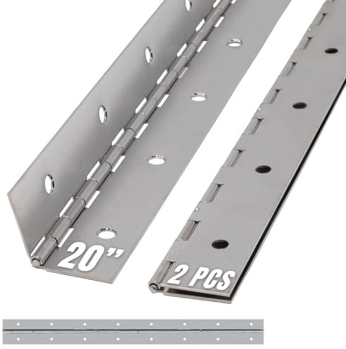 20 Inch Silver Heavy Duty Piano Hinge Continuous Stainless Steel 304 (2-Pack), Surface Mount Cabinet Hinges Silver 20x2 for Counter Flap, Workshop Storage, Toy Chest & File Cabinet