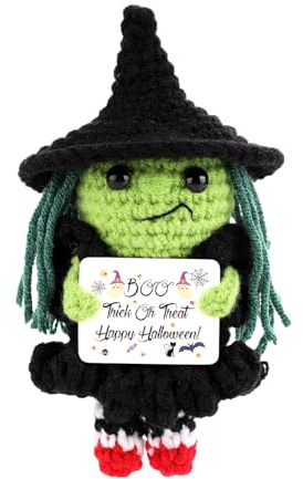 TOYMIS Halloween Hexe gehäkelt, positive Hexe Deko, häkelpuppe für emotionale Unterstützung und Halloween-Party-Gastgeschenk