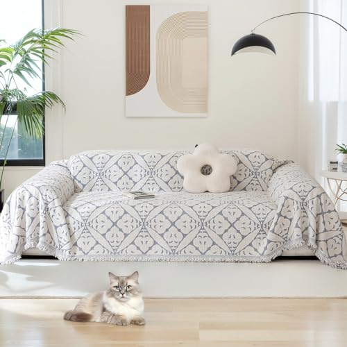 jianyana Sofa überzug Sofaüberwurf Weich Strapazierfähig Wendbar Chenille Universal Couch überzug mit Modernes Karomuster Möbelschutz für 1 2 3 4 Sitzer Sofa Zweisitzer L-förmige Ecke Futon Sofas