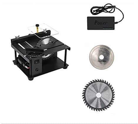 Sega da tavolo 12-24V 200W Mini sega elettrica da tavolo Taglierina a lama regolabile ad angolo di velocità for legno Plastica Acrilico per principianti fai da te(A Standard)