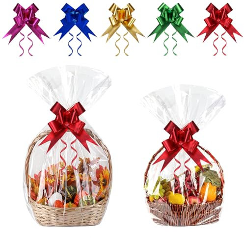 GOTRUST 16PCS Groß Cellophantüten Durchsichtig, 2 Größen Geschenkfolie Tüten Transparent, 70x100cm, 50x70cm Klare Korbtaschen Cellophan für Geschenk Körbe Weidenkorb Weihnachtskörbe Hochzeit