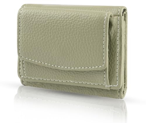 Geldbörse Damen Klein, Leder Geldbörse Herren, Mini Portemonnaie Damen, Kleiner Geldbeutel Damen, Portmonee Damen, Slim Wallet mit Münzfach und Rfid Schutz Tragbar für Frauen Mädchen Herren (Grün)