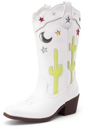 DREAM PAIRS Girls Classic Cowboy Boots | Western Embroidery Detail, Square Toe Growing Room, Low Heel Comfort, Pull Tabs Independent