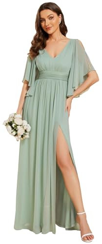 Ever-Pretty Vestidos Largos de Dama de Honor Elegantes Mangas con Volantes y Cintura Imperio Formal Menta Verde 58