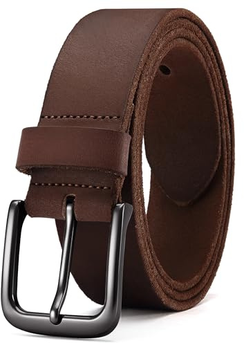 CHAOREN Cintura Uomo, Cintura Uomo Pelle Nera Marrone38mm Realizzata in Pregiata Cuoio di Bufalo Pieno Fiore, Perfetta per Look Casual Jeans