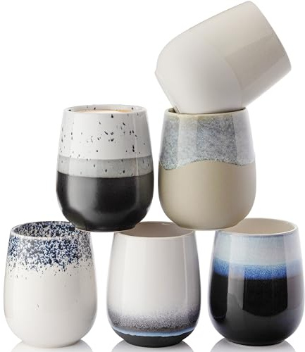 Sänger Siena Cappuccinobecher 6 Personen, Steingut 6er Kaffeetassen Set | Tassen Set Teetasse spülmaschinen- & mikrowellenfest, Coffee Mug mehrfarbig 410 ml, Kaffeebecher handmade