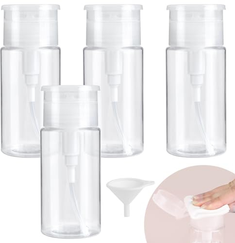 GHVACZS 4 styck Pumpflaska, 100ml Pumpdispenser, Transparent Nagellackborttagningspumpflaska med 1 trichter, Tom Dispenser Pumpflaska, Pumpdispenser för nagellackborttagningsmedel, ansiktsvatten och