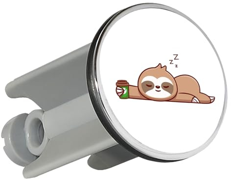 Huuraa Waschbeckenstöpsel schlafendes Faultier Comic Geschenk | Universal Stopfen 4cm höhenverstellbar Abflussstopfen Geschenkidee Stöpsel mit Motiv für das Waschbecken