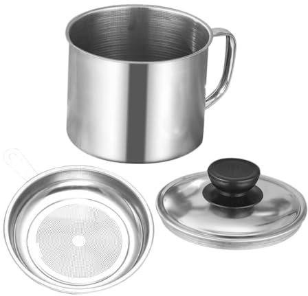 BESTOYARD Contenitore Per Olio Da Cucina in Acciaio 410 Con Filtro in Rete 304, Pentola Multifunzione Grande Capacità Con Coperchio Anti-ustione Per Conservazione e Filtraggio Olio in Cucina
