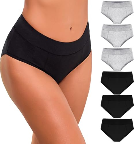 Bresdk Bragas Mujer Algodón Braguitas Cintura Media Ropa Interior Colores Lisos Cómodas y Suaves Pack de 6 L