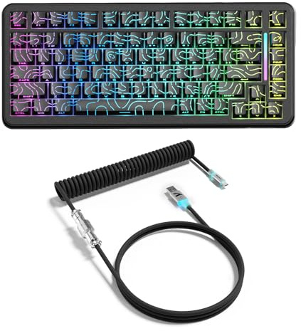 ATTACK SHARK X82PRO HE Teclado Magnético Inalámbrico 75% con Gatillo Rápido, Teclado Gaming con Cable 8000, Switches Hall Effect con Activación Ajustable, QWERTY, C01 Cable Enrollado RGB -Negro