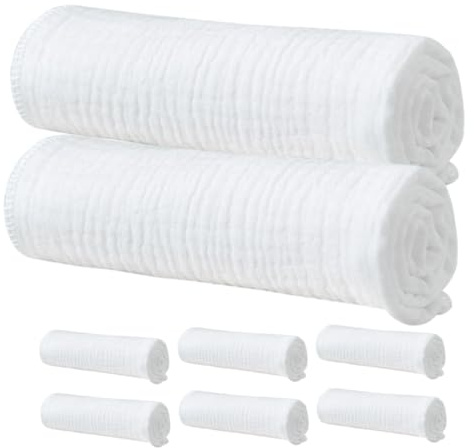 Beaupretty 8pcs Muslin Burp Cloths Washable Rags for Boy Girl Newborn Boy Girl Soft Breathable Double Design Diaper Clip for Feeding Drooling