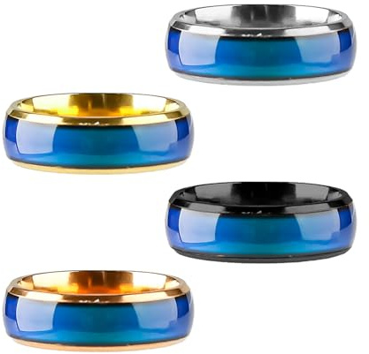 Tabanzhe 4PCS Mood Rings,Stainless Steel Color Changing Rings,Rotatable Mood Control Ring,Anti Anxiety Decompression Ring for Women Men