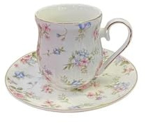 TroHollis Tazzine Caffe,Tazzine Caffe con Piattino Set di Tazze e Piatti da caffè Floreali Vintage Tazza da tè pomeridiano Tazza in Ceramica di Lusso con Bordo Dorato(B)