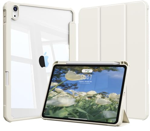 GKABXY Hülle für iPad Air 11 Zoll M4/M3/M2 (2026/2025/2024), iPad Air 5./4. Generation 10,9 Zoll 2022/2020, weichem TPU Rahmen, klare PC Rückseite, stoßfeste Schale, Auto Wachen/Schlafen, Cremeweiß
