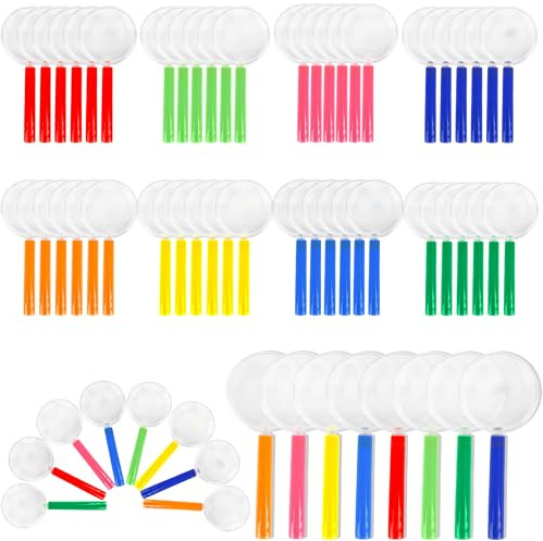 64 Pcs Kids Magnifying Glass 3X Mini Plastic Magnifier Colorful Hand Lens for Children Class Reading Science Exploration Outdoor Party Favors, 8 Colors