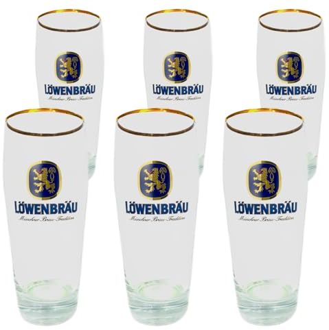Zum Franziskaner LÖWENBRÄU | Das Original | Helles Bierglas Hell 0,5 Liter mit Goldrand | im Set aus 6 Stück | Oktoberfest München Biergarten Volkfest Tradition Geschenk