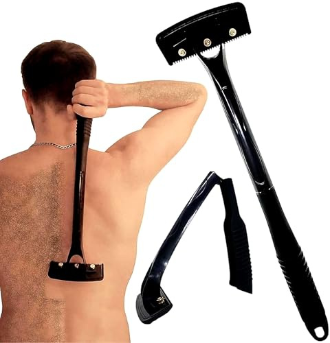 Maquinilla de Afeitar de Espalda para Hombres – Cortapelos Corporal Plegable con Mango Ergonómico y Cuchillas de Doble Cara