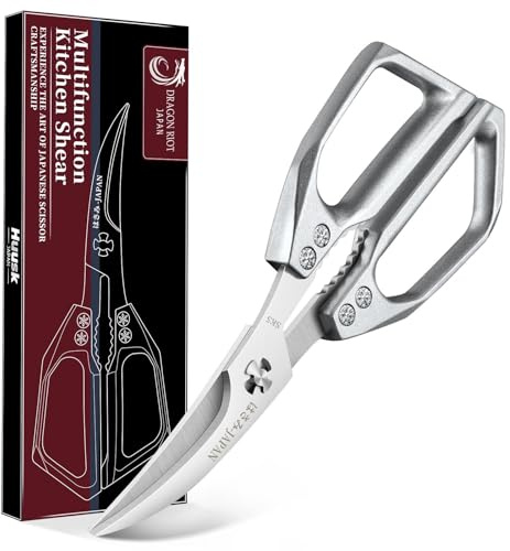 DRAGON RIOT Tijeras Cocina de Acero Inoxidable Plata - Tijeras de Mariscos Extraíbles para Zurdos - para Pescado, Langosta, Hierbas y aves de Corral - Disponibles para Lavavajillas