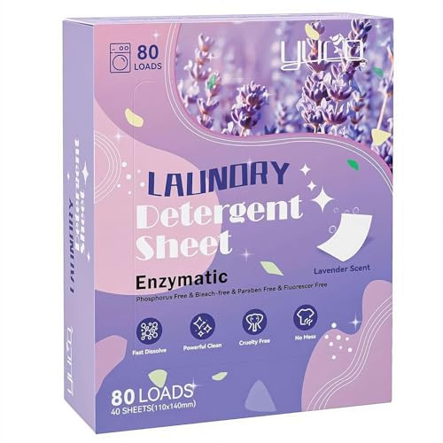 Lightweight Laundry Sheets (40 Pcs) - Concentrated Laundry Tablets with Advanced Surfactants & Enzymes, Plant-Based Stain-Free Cleaning for HE Washers, Lavender Scent, Plastic-Free Packaging