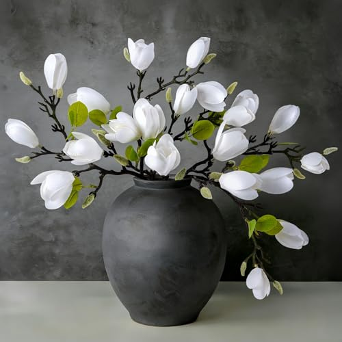 Ivydale Artificial Magnolia Flowers Stems, 5PCS White Fake Flowers Buds, 26 Flora Branches Home Decor for Tall Vase Realistic Table Centerpiece Indoor Decoration(No Pot)