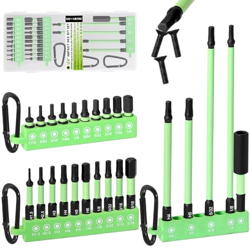 Impact Allen Key Bits Set, 25/50/100/150mm SAE & Metric Torsion Allen Bits | CYLBAQ 25PCS 4-Length Allen Screwdriver Bits, S2 Steel 1/4 Inch Hex Drill Bits with Locking Carabiner & Storage Holder