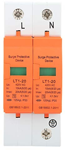 ERYUE Dispositivo Scaricatore di Bassa Tensione, Dispositivo di Protezione da Sovratensione Domestica 2P 10kA-20kA 420 VCA, Prestazioni Stabili, Risposta Rapida, Guscio Ignifugo,
