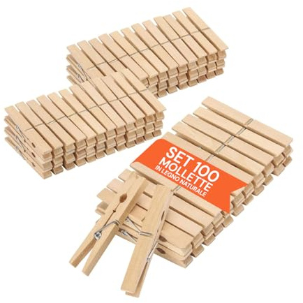 Avilia - Mollette Bucato Legno Set 100 Pezzi – Molla Acciaio Inox Anti-Ruggine | Presa Forte su Vento | Per Stendino, Filo, Decorazioni e Craft | Uso Interno ed Esterno