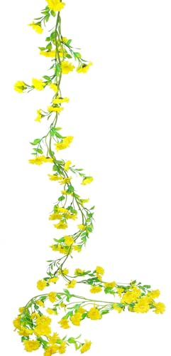 CEWUDA Artificial Daisy Flowers Vine Silk Wildflower Garland Spring Fake Flower Vine Hanging Ivy Yellow Daisy Flowers Green Leaves for Wall Party Wedding Arch Floral Decor Indoor Outdoor Ceremony