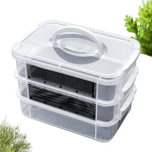 Farming Box – Mehlwurm-Zuchtset für Lebendfutter | Durchsichtig stapelbar mit Netzoberseite, natürliches Substrat im Lieferumfang enthalten, Schnellstart-Zuchtsystem für Heimtierliebhaber 10,63 x 7,09
