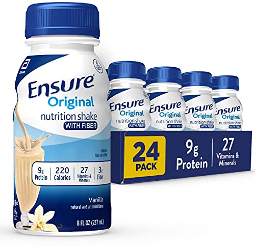 Ensure Original Vanilla Nutrition Shake With Fiber | Small Meal Replacement Shake | Ready to Drink | 9g Protein, 27 Vitamins and Minerals | 8 fl oz - 24 Pack
